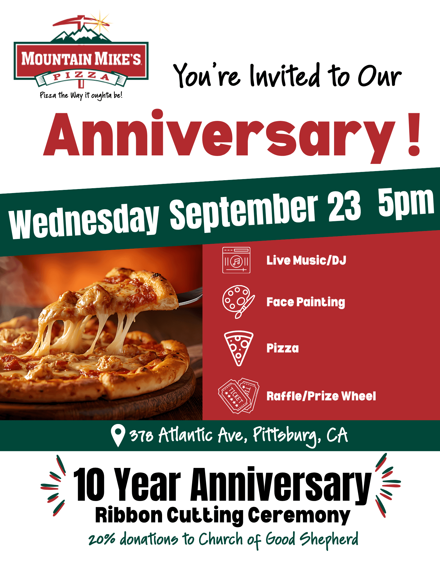 Celebración del 10° Aniversario de Mountain Mike's Pizza